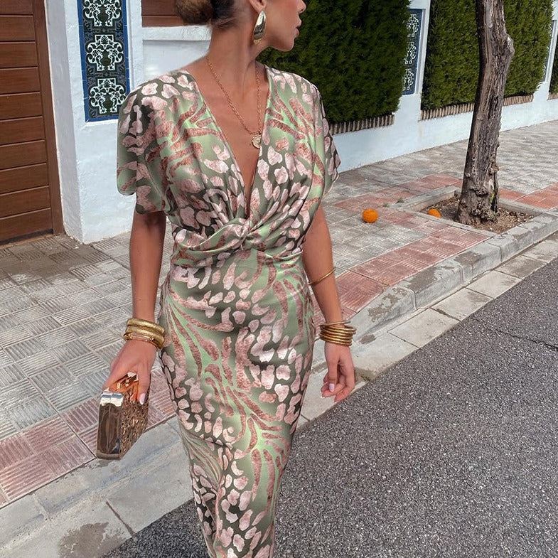 Kelsey - V-Neck Twisted Detail Maxi Dress