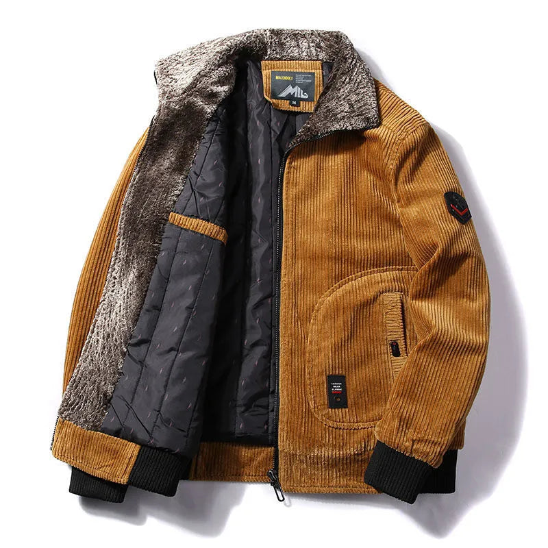 Men's bomber jacket with plush collar and pockets