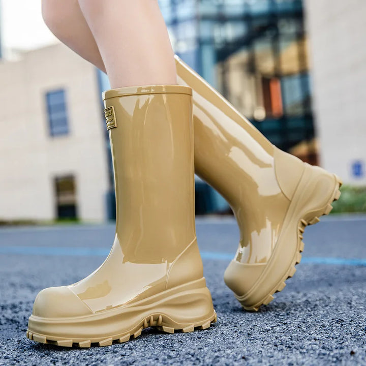 Women's rain boots with slip-resistant soles