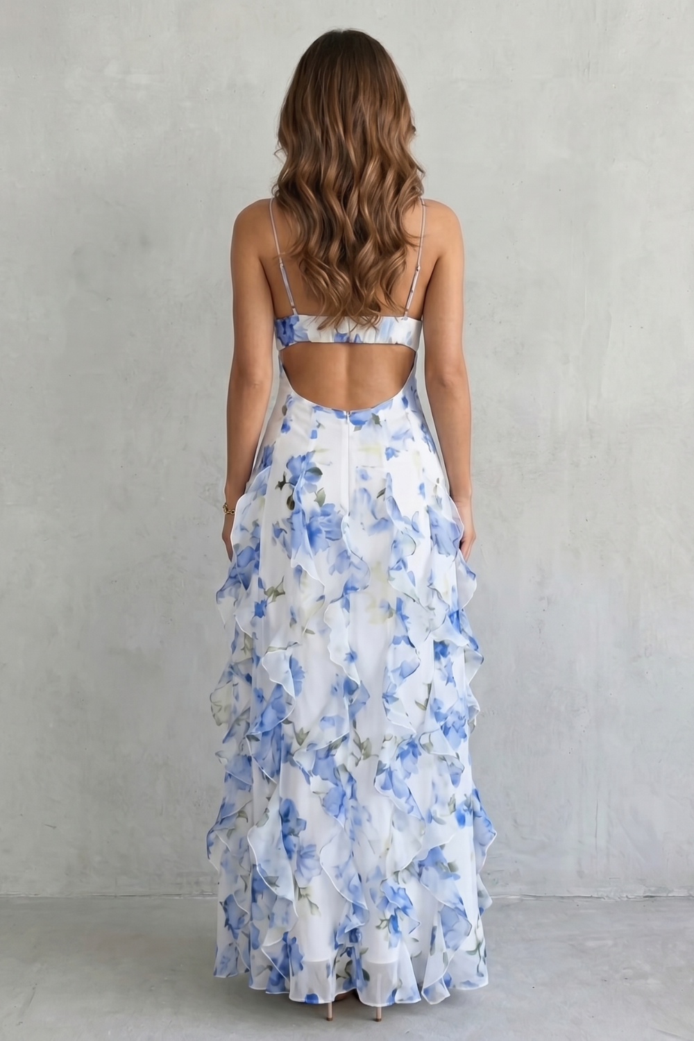 Sestina | Damen Maxikleid mit Blumenmuster und Rüschen