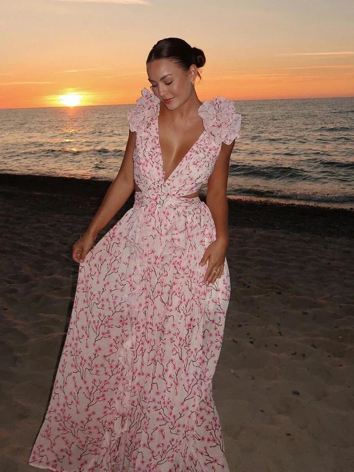 Aurora - Elegant Backless Ruffle Maxi Dress