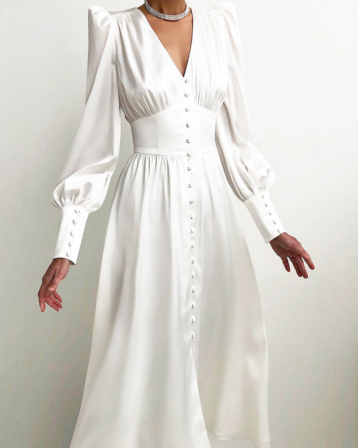 Arya | Women's V-Neck Button-Up Midi Dress