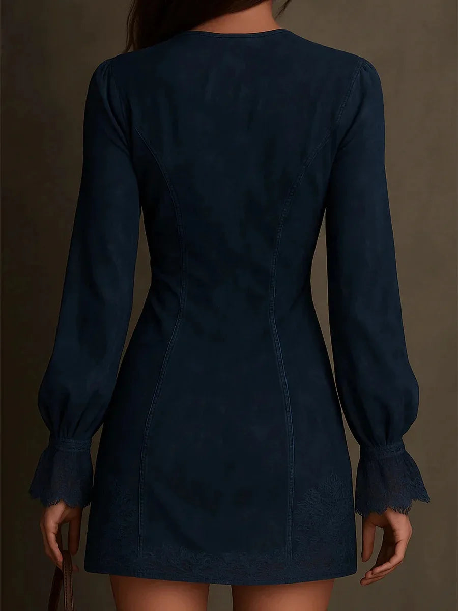 Chic Short Suede Lace Dress - Elegant & Feminine