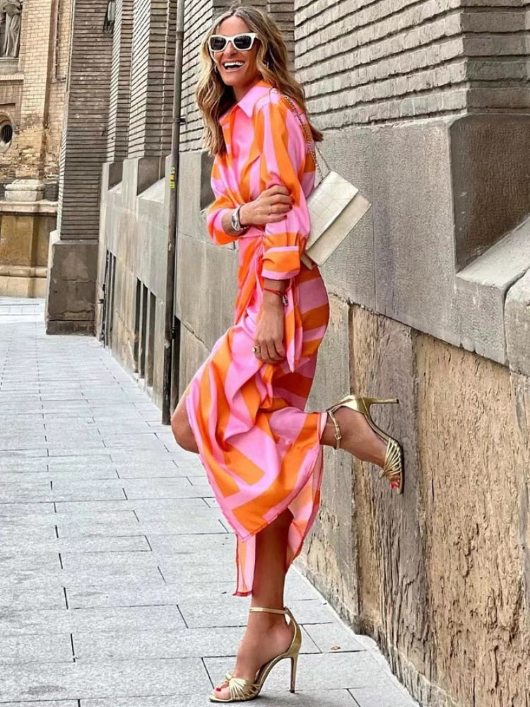 Clarissa | Striped Midi Shirt Dress
