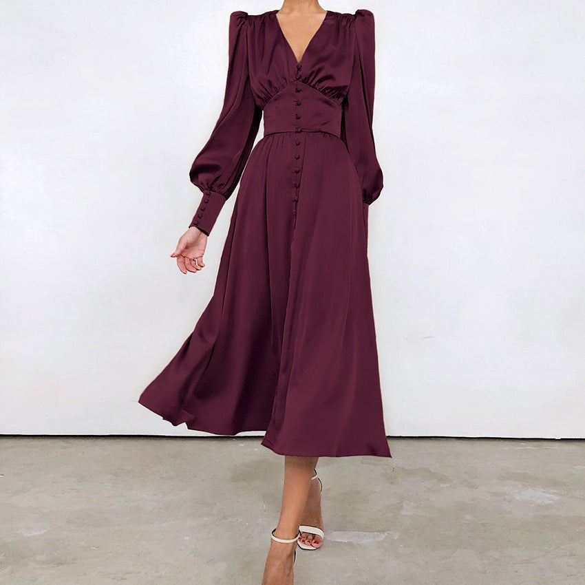 Arya | Women's V-Neck Button-Up Midi Dress