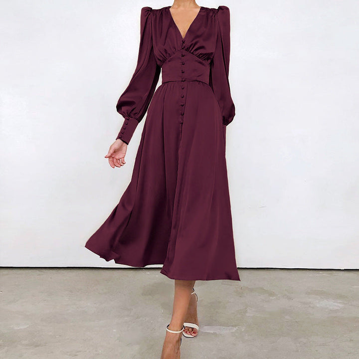Arya | Women's V-Neck Button-Up Midi Dress