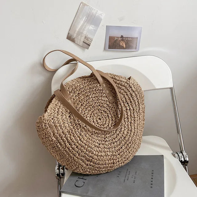 Arnora | Round Braided Handbag with Faux Leather Handles