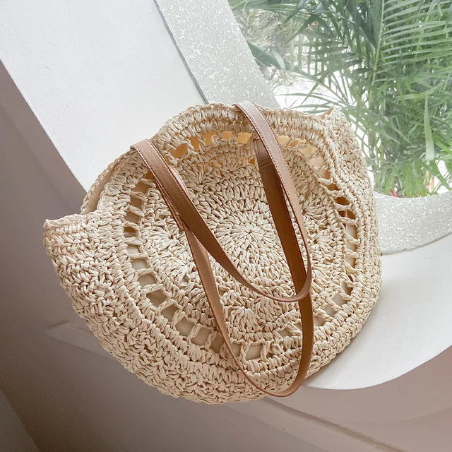 Arnora | Round Braided Handbag with Faux Leather Handles