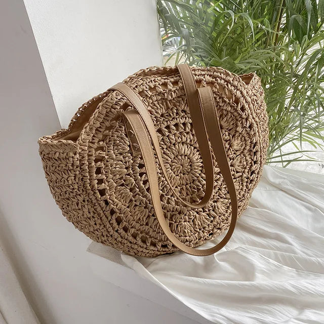 Arnora | Round Braided Handbag with Faux Leather Handles