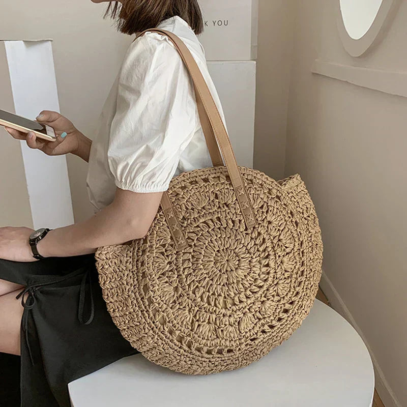 Arnora | Round Braided Handbag with Faux Leather Handles