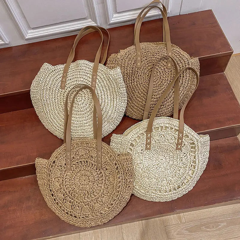 Arnora | Round Braided Handbag with Faux Leather Handles
