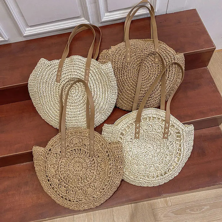 Arnora | Round Braided Handbag with Faux Leather Handles