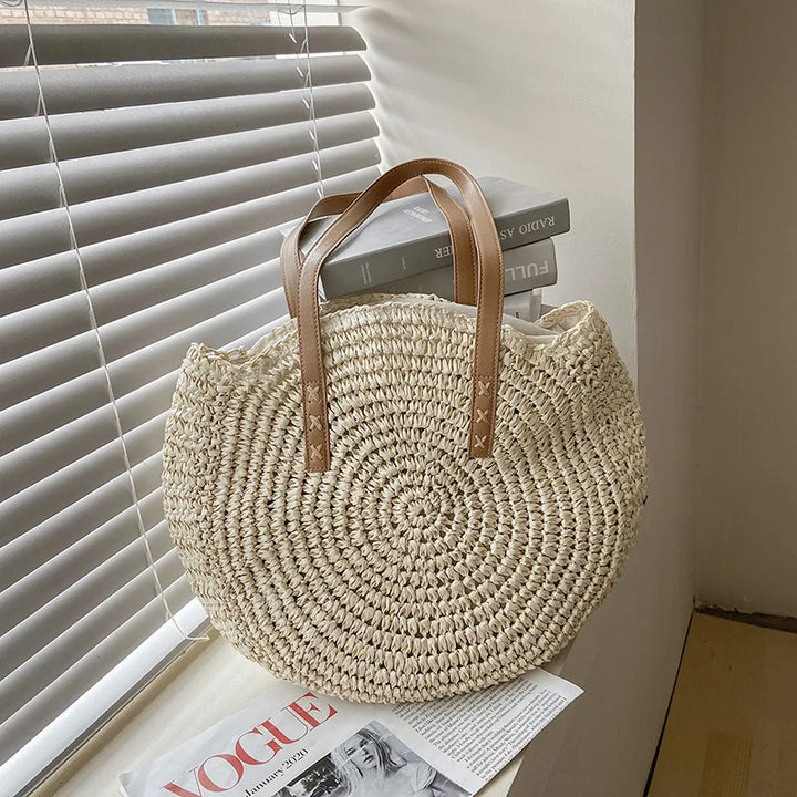 Arnora | Round Braided Handbag with Faux Leather Handles