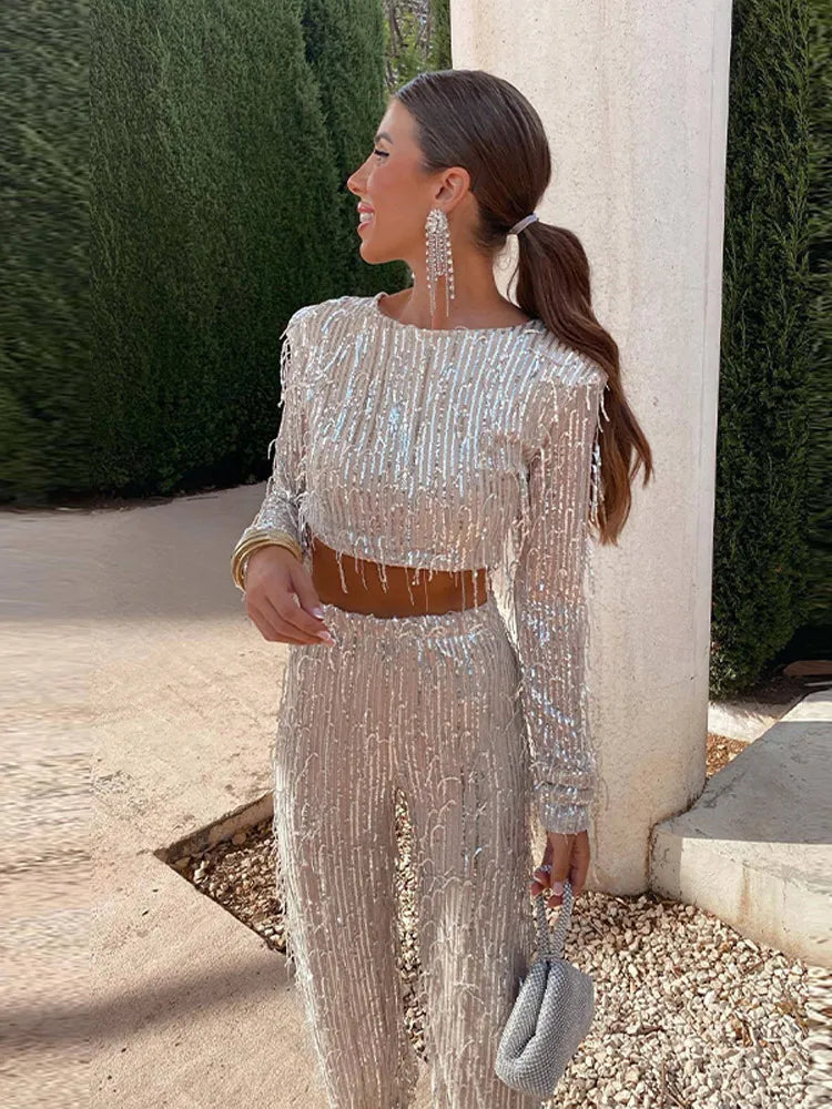 Coraline - Glamorous Sequin Crop Top
