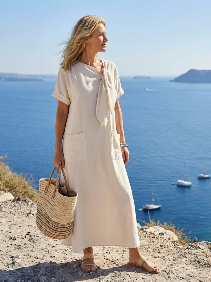 Elowyn | Maxi dress with round neck and short sleeves