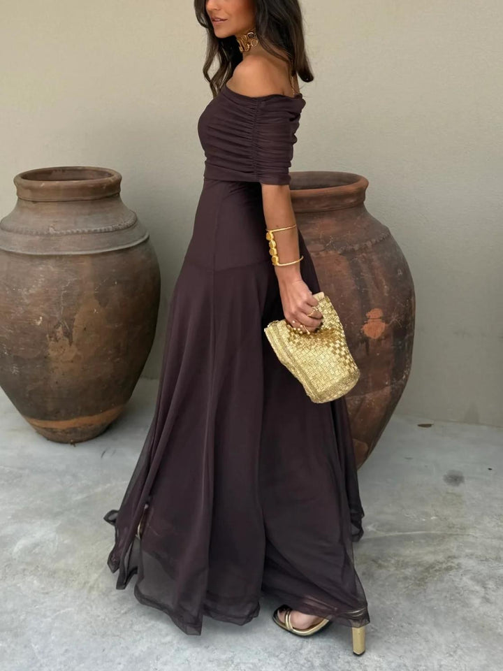 Damen Off-Shoulder Maxikleid mit kurzen Ärmeln