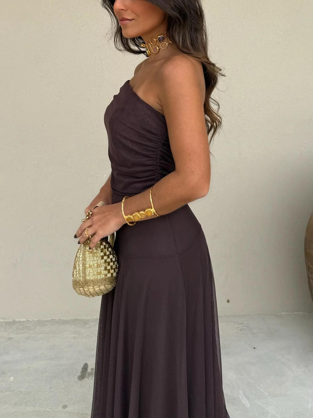 Damen Off-Shoulder Maxikleid mit kurzen Ärmeln