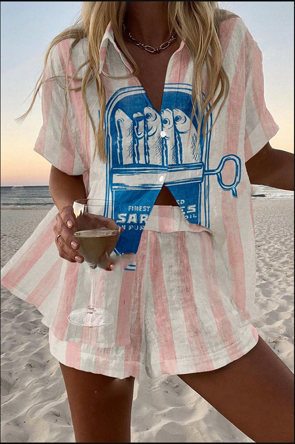 Silava™ | Short Linen Sardine Print Set.