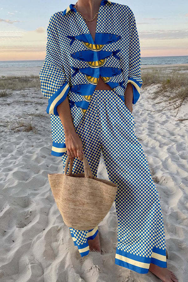Trivela™ | Linen Set with Sardine and Lemon Print.