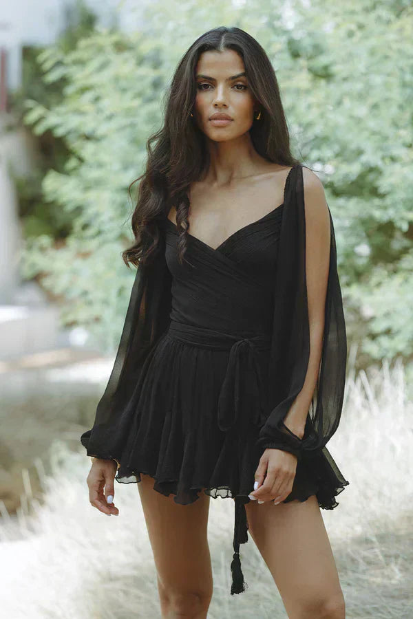 Layla | Women's V-Neck Mini Dress with Tie Belt