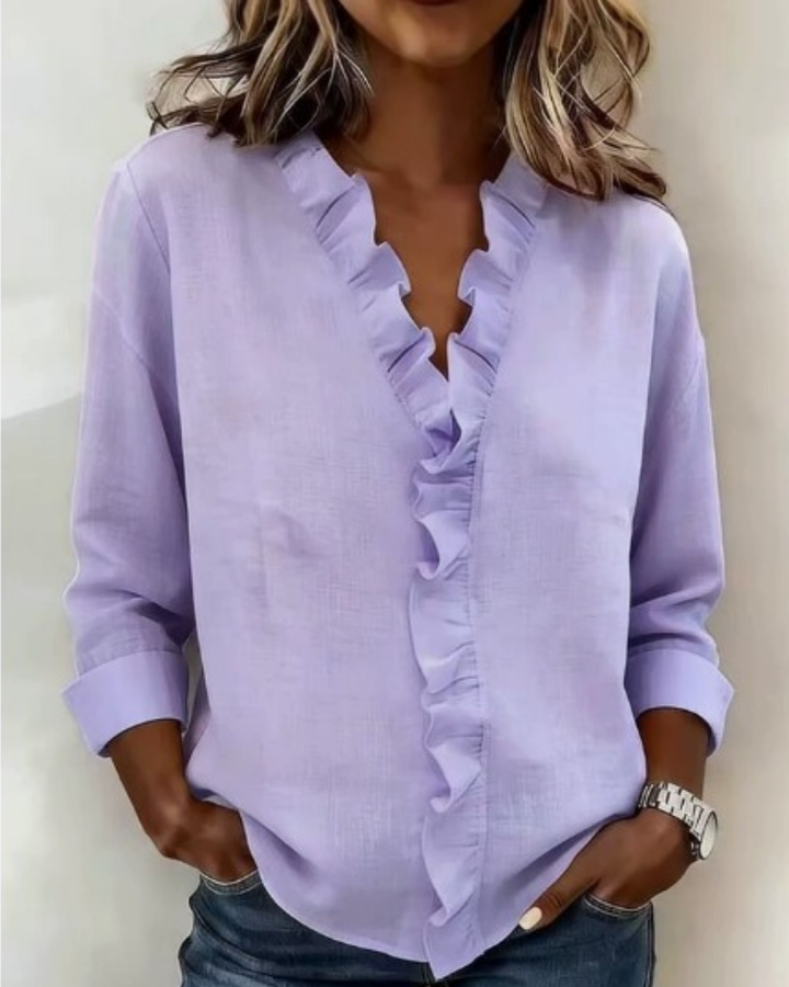 Indie | Ruffled V-Neck Long Sleeve Shirt