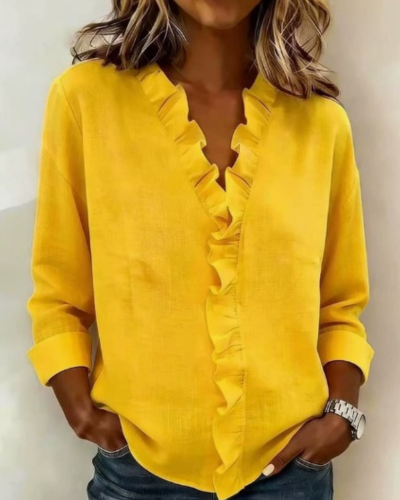 Indie | Ruffled V-Neck Long Sleeve Shirt