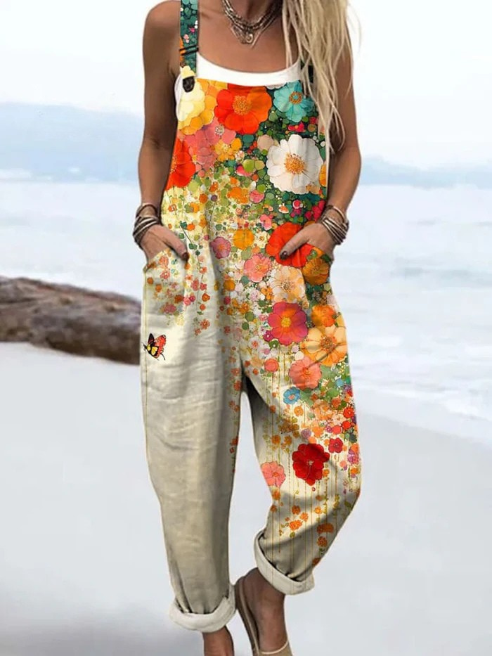 Women's Vintage Floral Jumpsuit - Effortless Style & All-Day Comfort