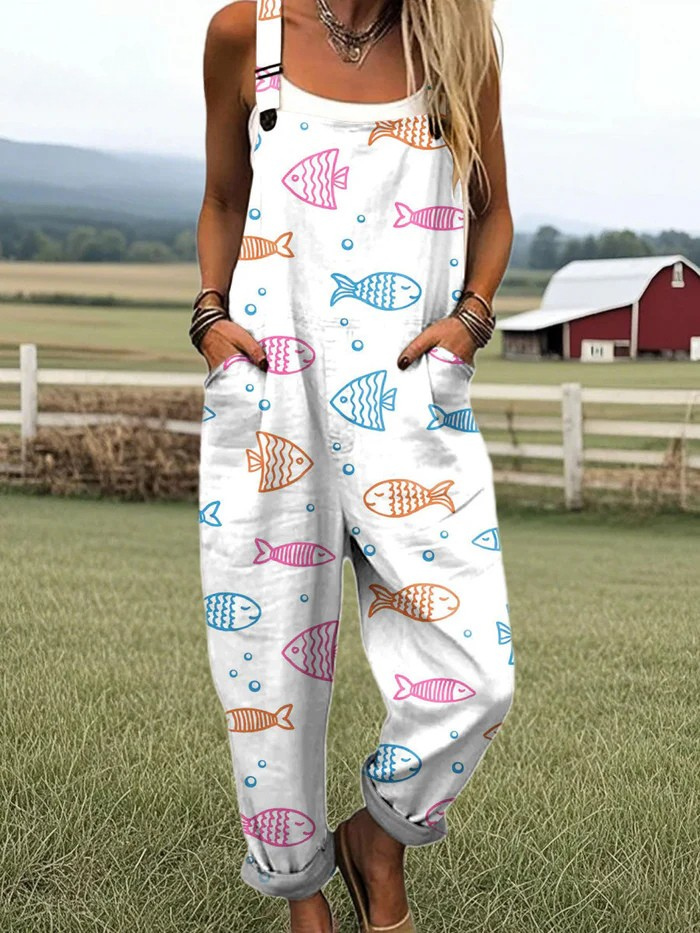 Women's Vintage Floral Wide-Leg Jumpsuit - Comfort & Effortless Style
