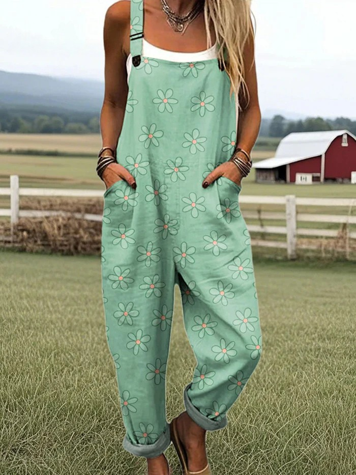 Women's Vintage Floral Wide-Leg Jumpsuit - Comfort & Style
