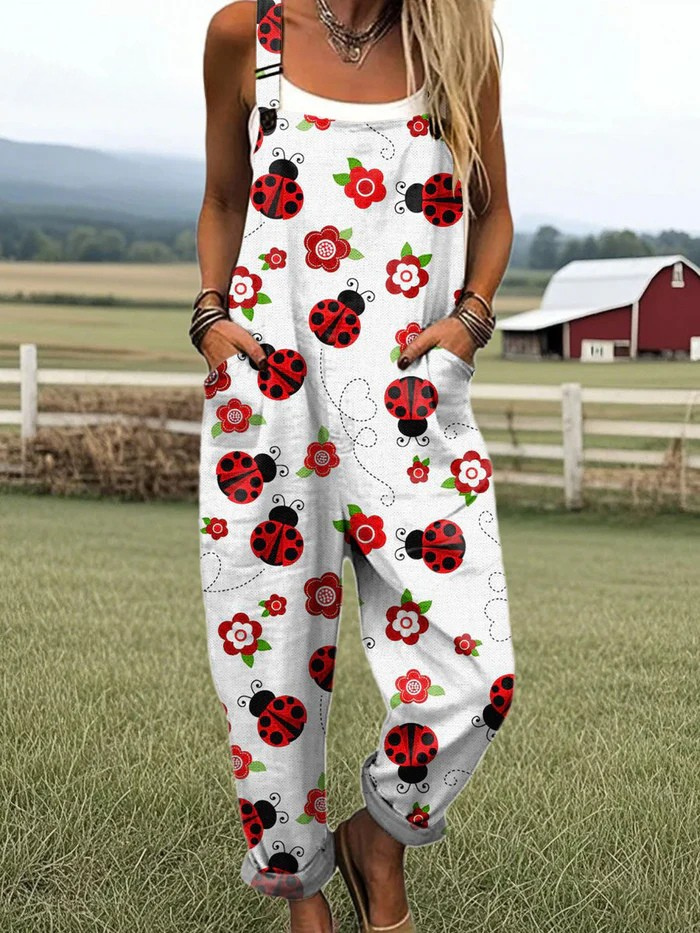 Women's Vintage Floral Jumpsuit - Comfortable Wide-Leg Design