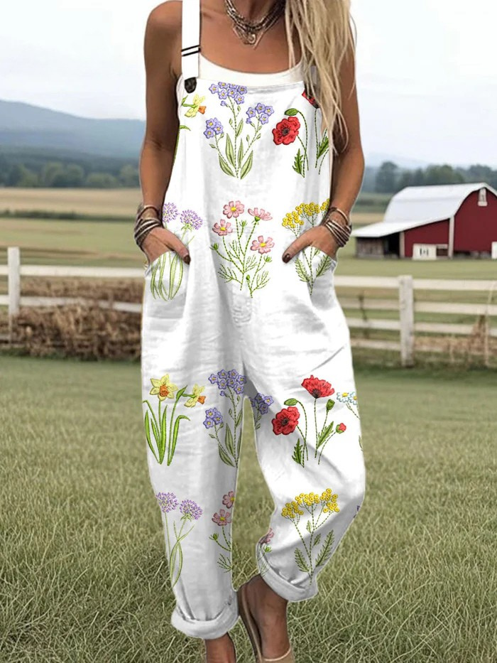 Women's Vintage Floral Jumpsuit - Effortless Style & Comfort