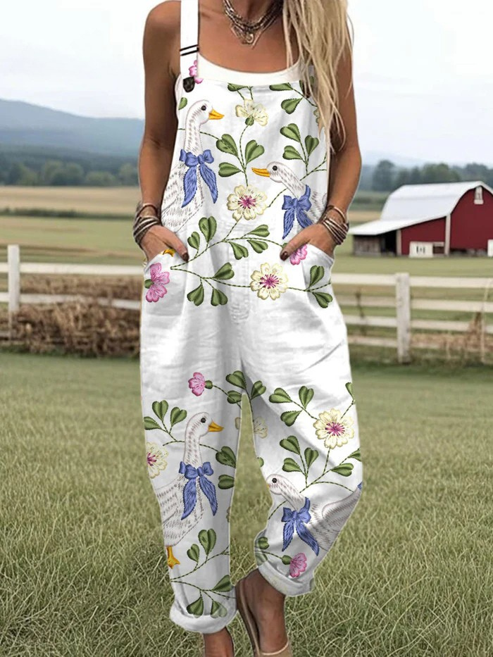 Vintage Floral Wide-Leg Jumpsuit - Gentle Comfort & Effortless Style
