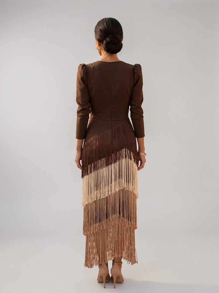 Sofia | Elegant V-Neck Ombre Fringe Dress