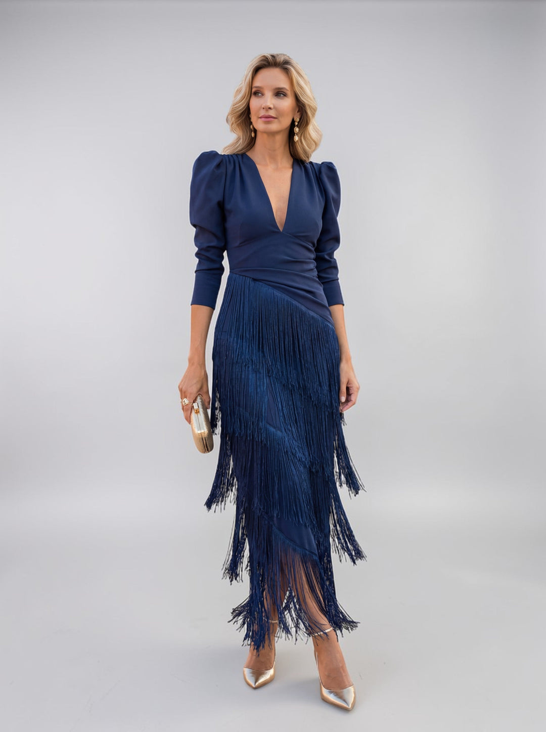Sofia | Elegant V-Neck Ombre Fringe Dress