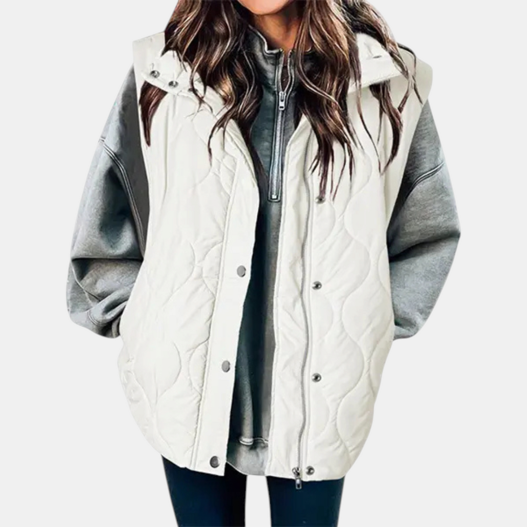 Women's vest with buttons and pockets, hood