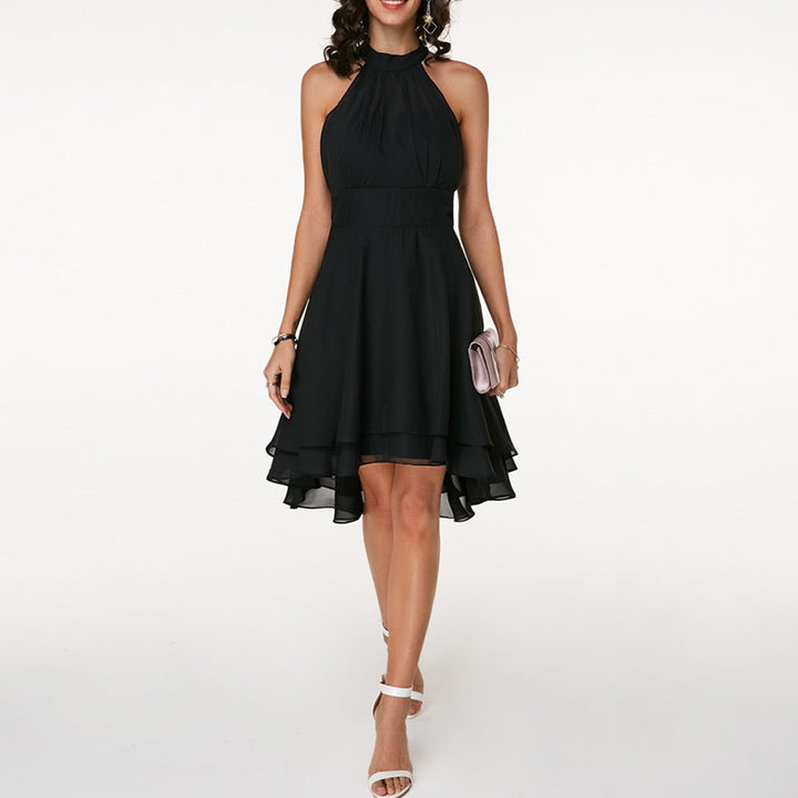 Damen Halter Mini Kleid mit High-Low Saum