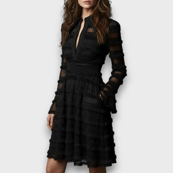 Parisa - Midi Dress with Transparent Fringe Details