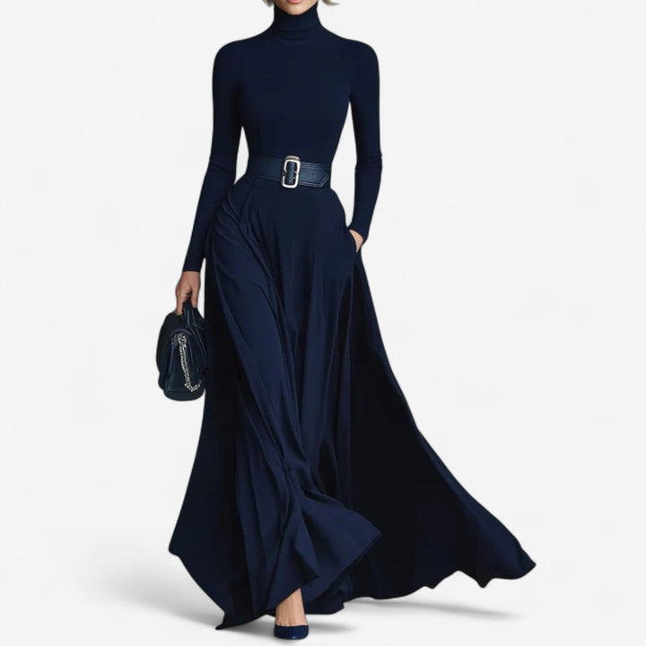 Yvelise™ Maxi Dress with Stand-Up Collar