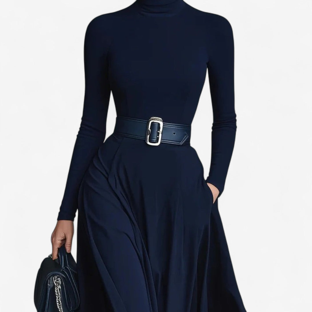 Yvelise™ Maxi Dress with Stand-Up Collar