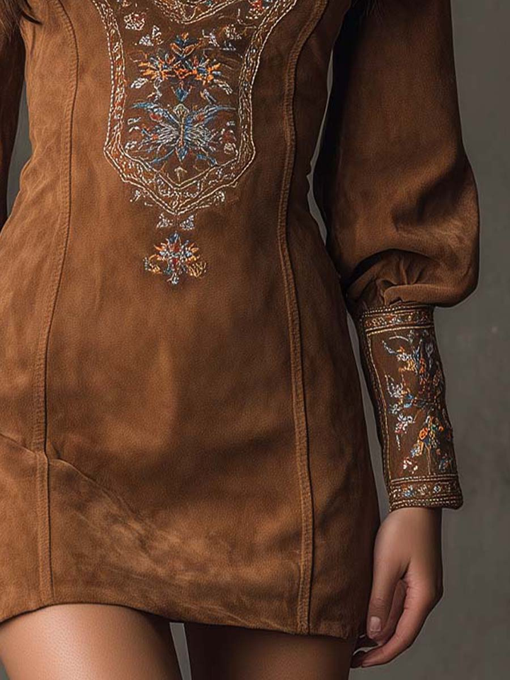 Lunori™ | Lilac Embroidered Mini Dress