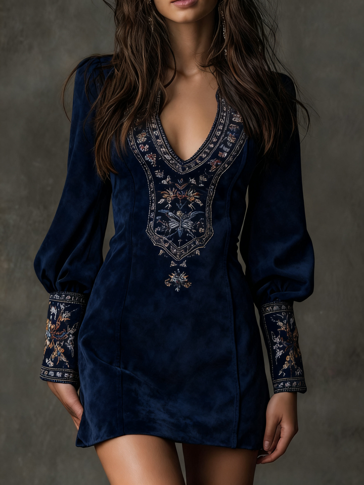Lunori™ | Lilac Embroidered Mini Dress