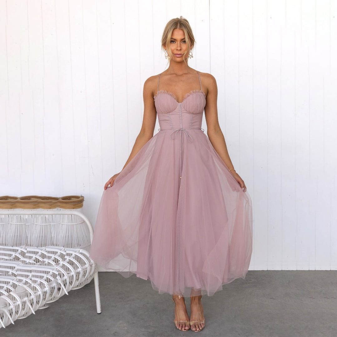 Ärmelloses Midi-Kleid für Damen mit Taillenzug