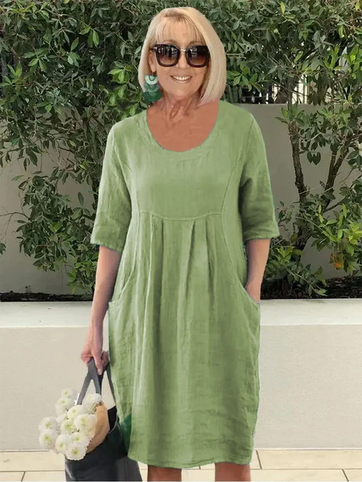 Lena™ - Relaxed Pleated Dress with Pockets