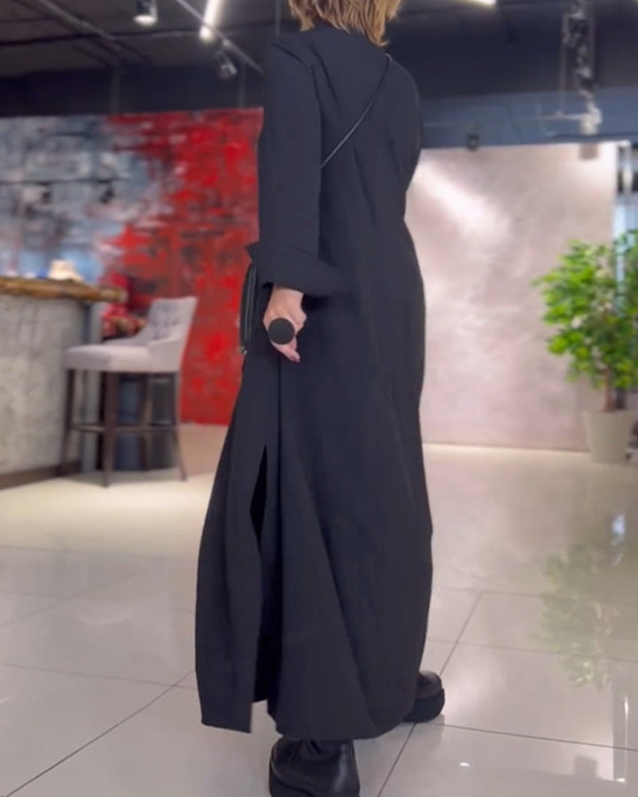Eleanor - Loose Long Dress With Lapels And Side Slit