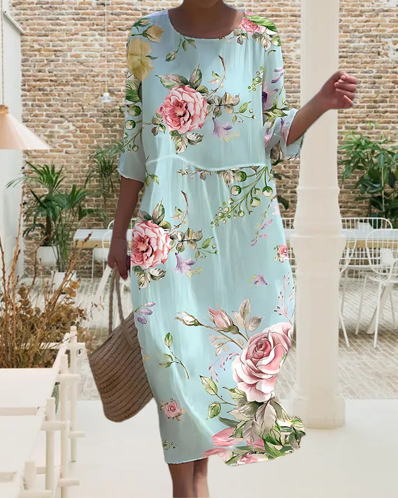 Miranda - Elegant Floral Dress That Hides the Tummy