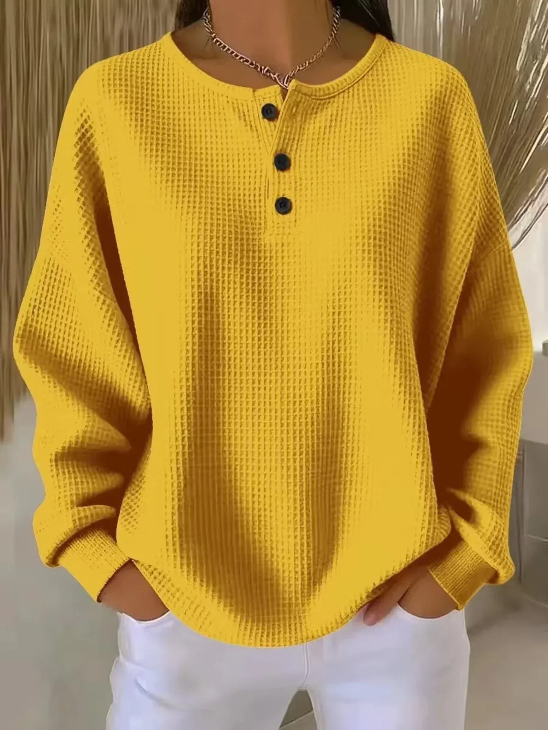 Anne™ - Cozy Waffle Knit Sweatshirt with Collar