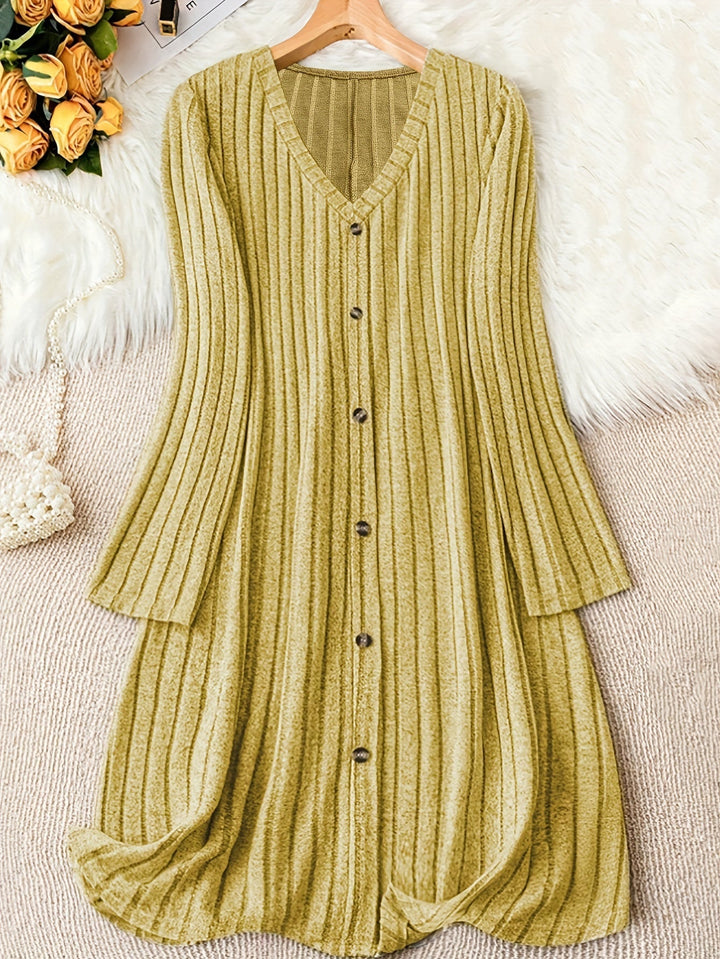 Madelyn™ - Timeless Plus-Size Ribbed Button-Up Dress