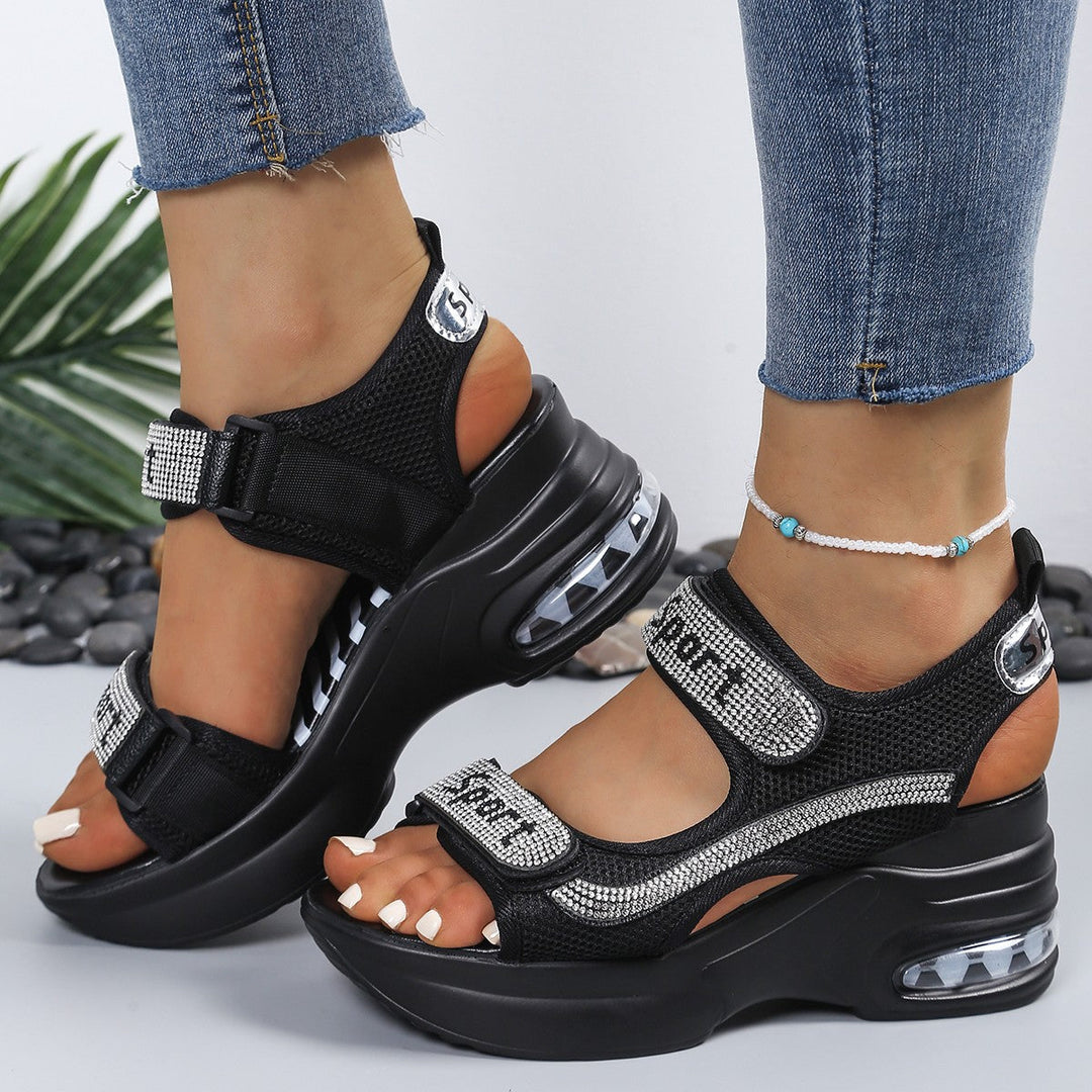 Chic orthopaedic platform sandals for women, embellished with crystals