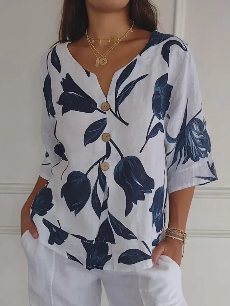 Sanne™ | Floral Button-Up Blouse