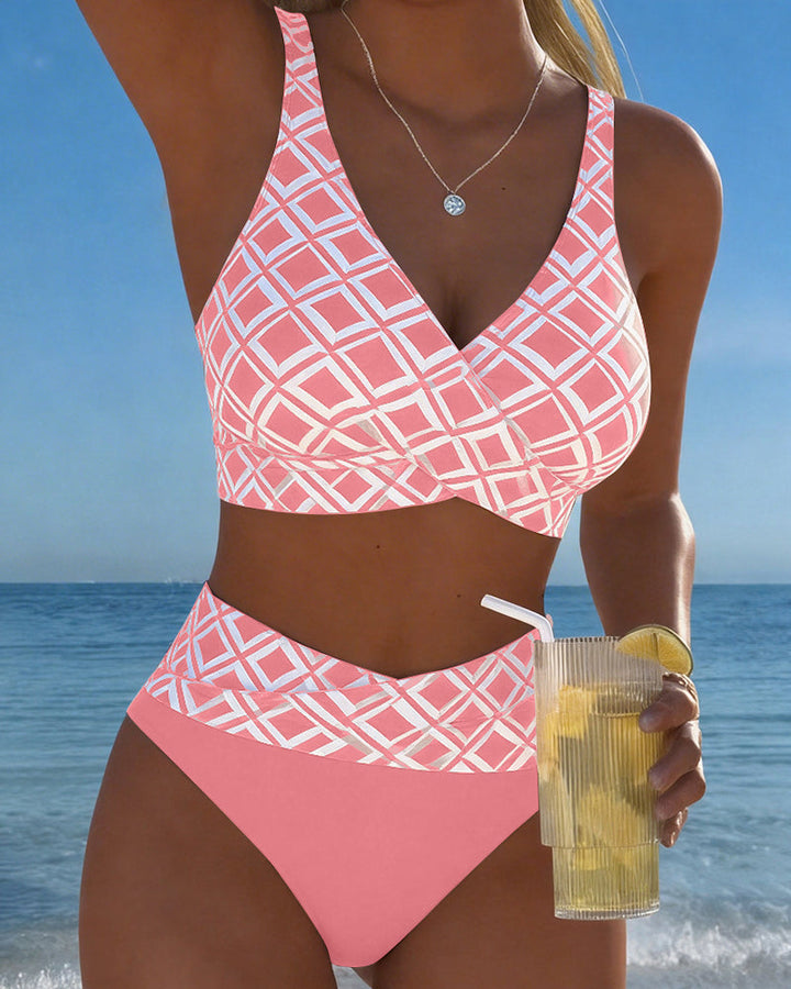 Martina | Checked bikini with wire-free bra and high-cut briefs